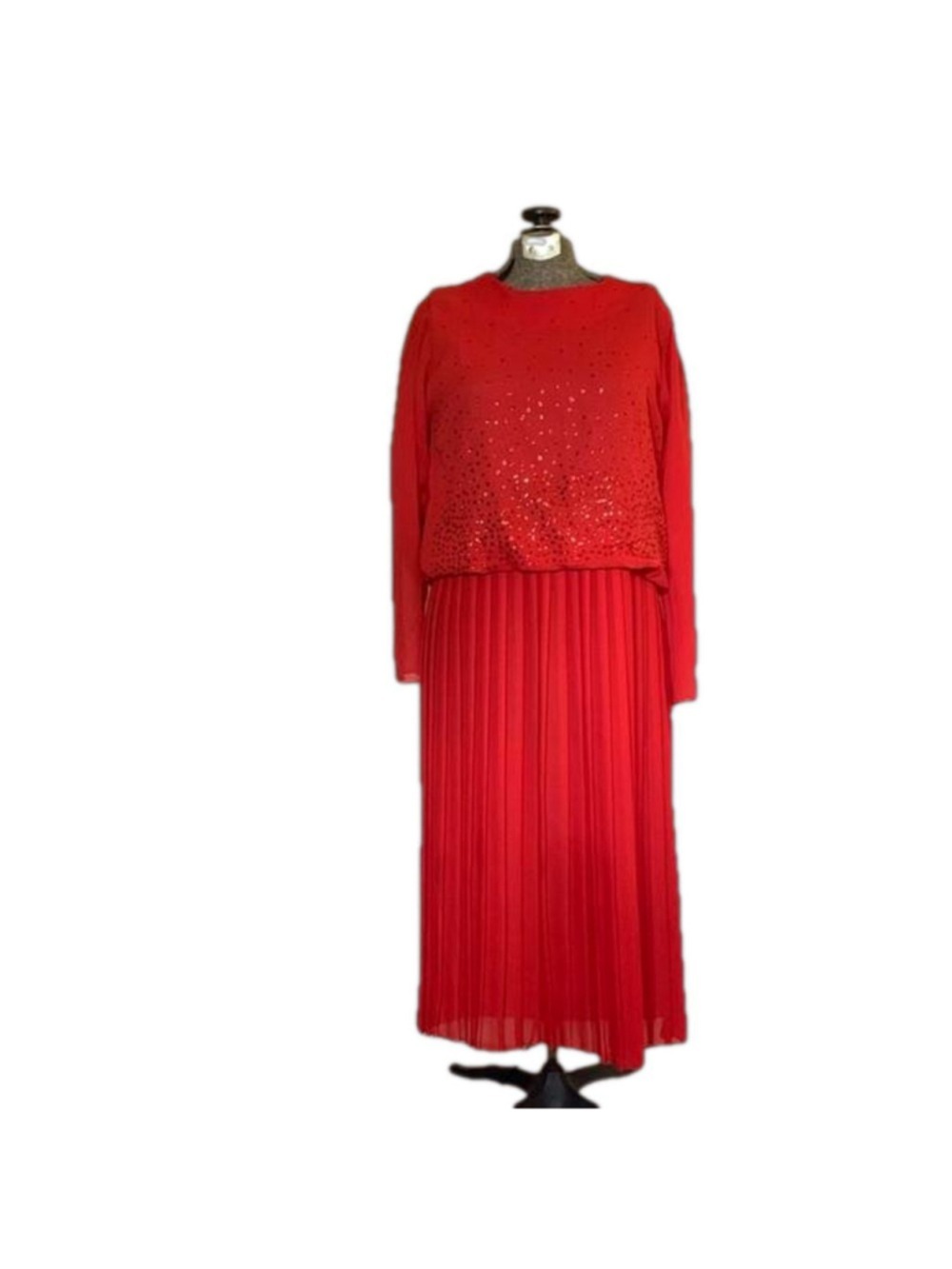 Vintage Marsi dress 1980s red sheer and sparkle pleated dress